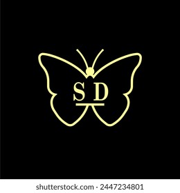 SD Initials Ilustración vectorial de logotipo de mariposa de lujo