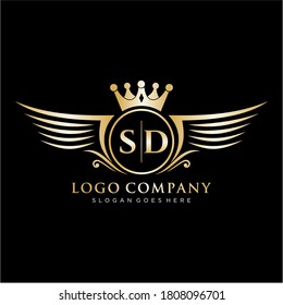 Letra SD inicial con plantilla de logotipo ala real.