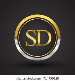 SD Letter logo in a circle, gold and silver colored. Vector design template elements for your business or company identity.