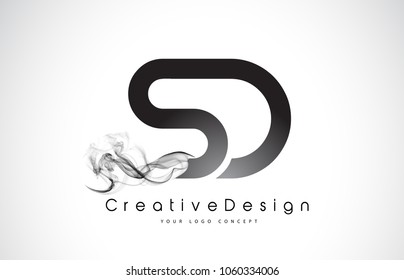 SD Letter Logo Design with Black Smoke. Creative Modern Smoke Letters Vector Icon Logo Illustration.