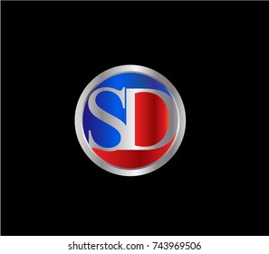 SD Letter logo Design in a circle. Blue Red and silver colored