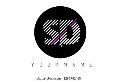 SD Letter Logo Design with White Lines and Black Circle Vector Illustration