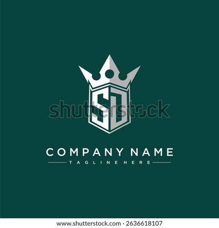 SD letter monogram initial logo for shield and crown design