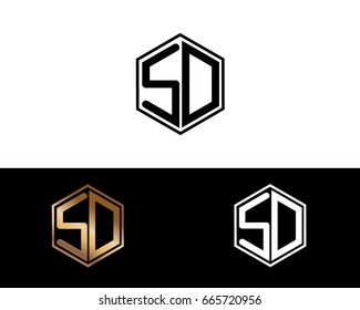 SD letters linked with hexagon shape logo







