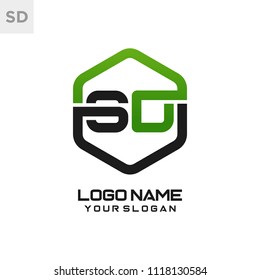 SD logo letter initial, Abstract polygonal Background Logo,