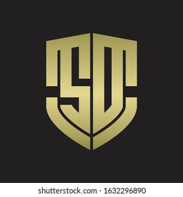 SD Logo monogram with emblem shield shape design isolated gold colors on black background