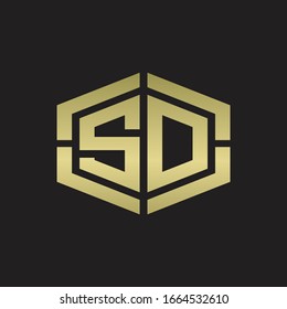 SD Logo monogram with hexagon shape and piece line rounded design tamplate on gold colors