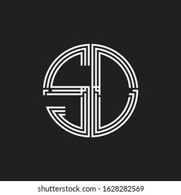 SD Logo monogram triple ribbon style line design template isolated on black background