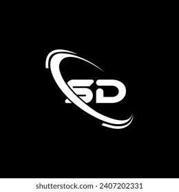 SD logo. White SD letter Logo. SD letter logo design. Initial letter SD linked circle uppercase monogram logo