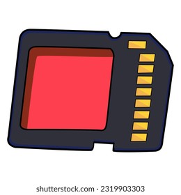 Tarjeta de memoria SD, dibujo animado. almacenamiento flash, señal de tarjeta de memoria micro sd de la cámara. ilustración vectorial