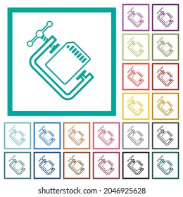 SD memory card compress outline flat color icons with quadrant frames on white background