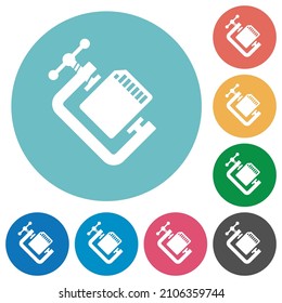 SD memory card compress solid flat white icons on round color backgrounds