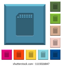SD memory card engraved icons on edged square buttons in various trendy colors
