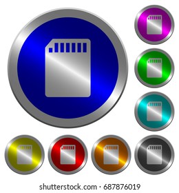 SD memory card icons on round luminous coin-like color steel buttons