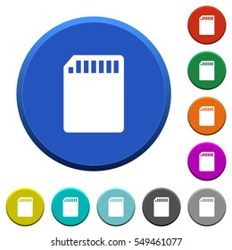 SD memory card round color beveled buttons with smooth surfaces and flat white icons