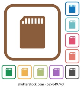 SD memory card simple icons in color rounded square frames on white background