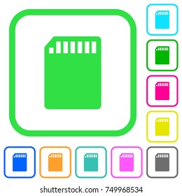 SD memory card vivid colored flat icons in curved borders on white background
