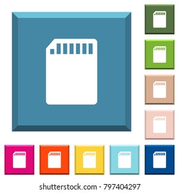 SD memory card white icons on edged square buttons in various trendy colors