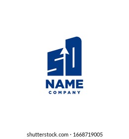 SD monogram logo with a negative space style arrow up design template