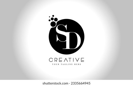 SD S D  alphabet company letter logo design vector icon template simple black white circle dot dots creative abstract 