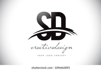 SD S D Letter Logo Design with Swoosh and Black Brush Stroke. Modern Creative Brush Stroke Letters Vector Logo
