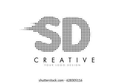 SD S D Letter Logo Design with Black Dots and Bubble Trails.