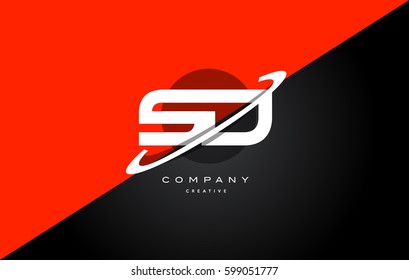 sd s d  red black white technology swoosh alphabet company letter logo design vector icon template 