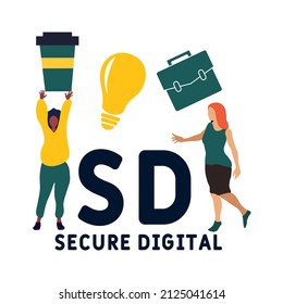 SD - Secure Digital acronym. business concept background.  vector illustration concept with keywords and icons. lettering illustration with icons for web banner, flyer, landing pag