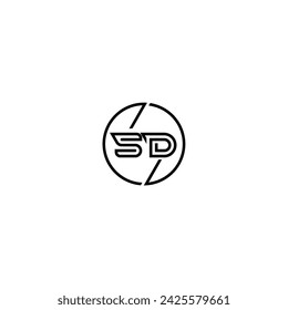 SD simple outline concept logo and circle of initial design black and white background