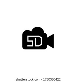 SD - Standard Definition Video Icon In Black Flat Glyph, Filled Style Isolated On White Background