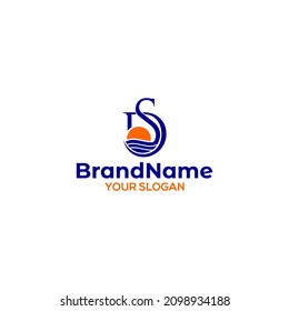 SD Sunset Beach Logo Design Vector