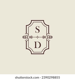 Logotipo inicial de bodas tradicionales SD en un diseño profesional de alta calidad que se imprimirá en cualquier medio impreso