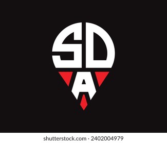 Diseño de logotipo de la forma de ubicación de la letra SDA