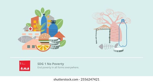 SDG 1 - No Poverty vector icons infographic Illustration that describes poverty problem. Chat pie, abundance versus poverty