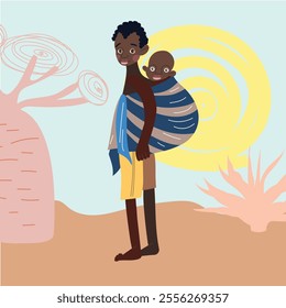 SDG 1 - No Poverty vector peolple portraits Illustration. Africa landscape, poverty problem scene. Eradicate extreme poverty for all people.