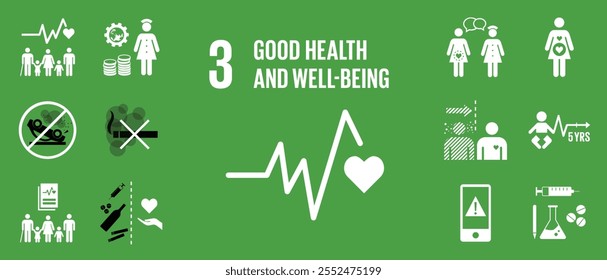 Objetivo 3 do ODS "Good Health and Well-Being Vetor with Targets and Icons"