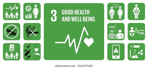 SDG Goal 3 Good Health and Well-Being Vector with Targets and Icons