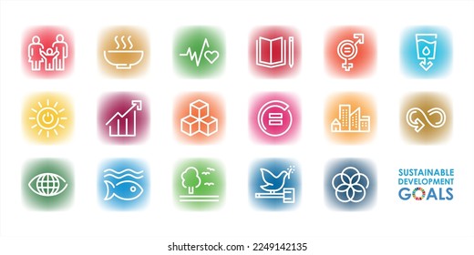SDG set icons. Corporate social responsibility signs. Sustainable Development Goals illustration. Pictogram for ad, web, mobile app, promo. Vector elements.