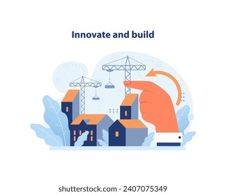 SDG or sustainable development goal. Infrastructure and sustainable cities building. Technological innovations. Social progress and engineering development. Flat vector illustration