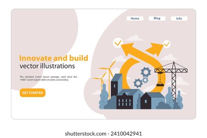 SDG or sustainable development goal. Infrastructure and sustainable cities building. Technological innovations. Social progress and engineering development. Flat vector illustration