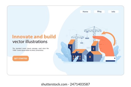 SDG or sustainable development goal. Infrastructure and sustainable cities building. Technological innovations. Social progress and engineering development. Flat vector illustration