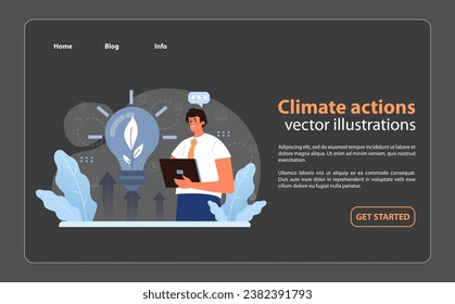 SDG or sustainable development goal night mode or dark mode web banner or landing page. Global actions in environment protection, climate and nature preservation. Flat vector illustration