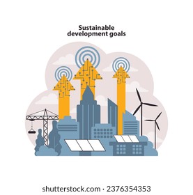 SDG or sustainable development goals. Global target for better future. Environment protection, social progress and innovative technologies. ESG and CSR. Flat vector illustration