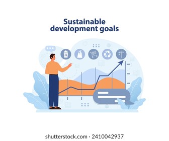 Objetivos de desarrollo sostenible o de desarrollo sostenible. Objetivo mundial para un futuro mejor. Protección del medio ambiente, progreso social y tecnologías innovadoras. ESG y CSR. Ilustración vectorial plana