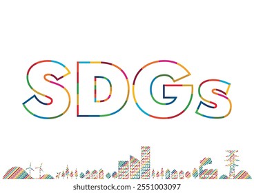 SDGs 17 materiales de fondo de color y logotipos Paisaje urbano