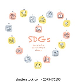 SDGs. 17 types of target icon set. heart