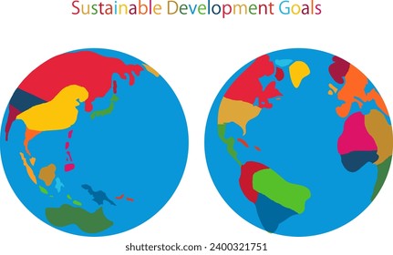 SDGs 17colors Southern and northern hemisphere illustration set, vector