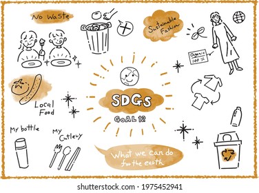 SDGs Goal12 RESPONSIBLE CONSUMPTION image illustration set