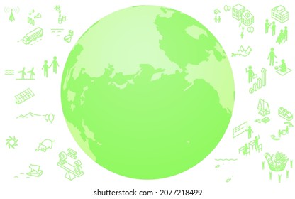 SDGs, Green Earth and SDG Goal Icons