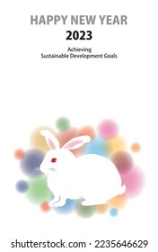SDGs image 17 rabbits and abstract background new year card vertical 2023, vector
